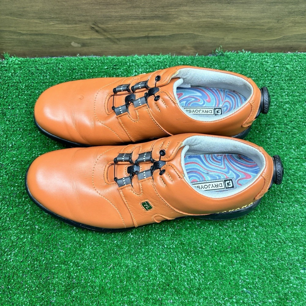 FootJoy Women's DryJoys Boa Shoes Size 7.5 N Orange Ladies Golf With Spikes - Picture 3 of 16